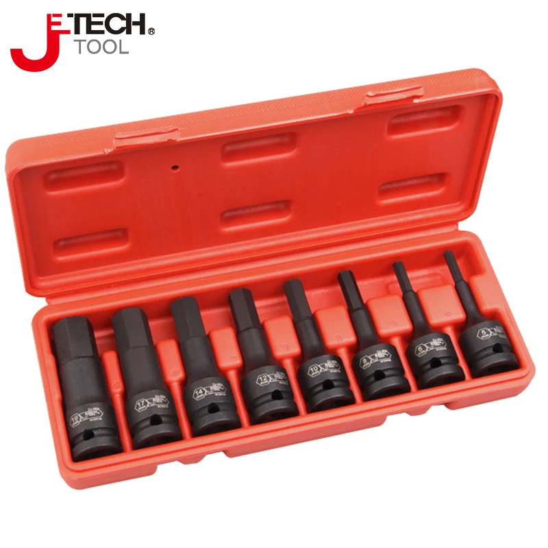 

Jetech 1/2 Impact Driver 8pcs Hex-bits Impact Socket Set Cr-Mo Steel One-Piece Construction