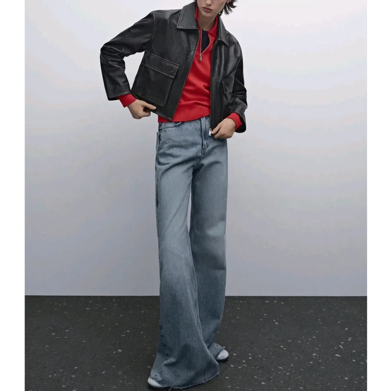 Damska kurtka jesienna z imitacji skóry PU, luźny krój, ozdobna, idealna do dojazdów do pracy.