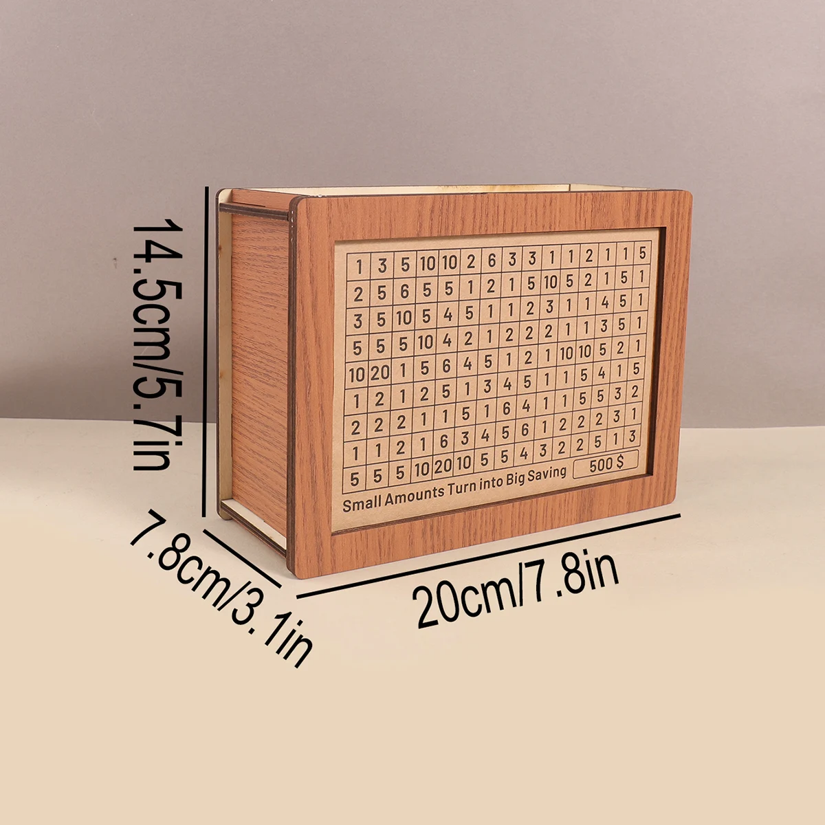 1 صندوق نقود خشبي بني فاتح، صندوق تخزين نقدي مع ملصقات قابلة للاستبدال، ديكور طاولة المنزل، منظمات ممتعة لتوفير المال #2
