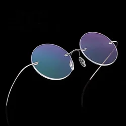 Titanium Blue light Blocking Round Prescription Eyeglasses for Women Rimless Gold Anti-Blue Light Myopia Glasses -0.5 to -6.00