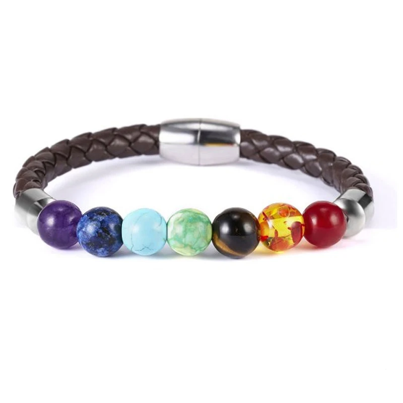 7 Colors of Natural Stone Yoga Leather Elastic Bracelet With Magnetic Buckle Bangle Jewelry Accessories