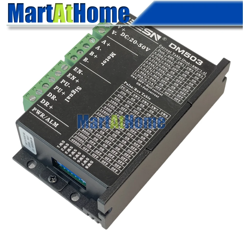 

2-фазный цифровой драйвер шагового двигателя 400 кГц DM503, постоянный ток 20-50 В, 1,0-4,2 А, импульсное управление