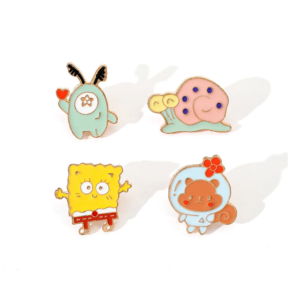 

1 Set Cute Cartoon Soft Cute SpongeBob SquarePants Metal Badge Accessories Small Snail Pi Boss Alloy Dripping Oil Brooch Pin