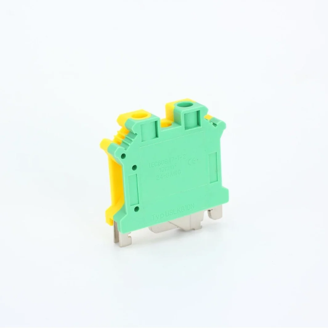 10PCs Rail Type Yellow Green Terminal USLKG10 Grounding Terminal Block USLKG10 Ground Wire Block 10mm Square