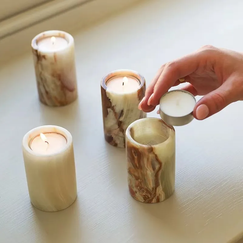

Luxury Natural Marble Jade Candle Holder Candlestick Candles Home Decoration Halloween Christmas Creative Table Ornament Vintage