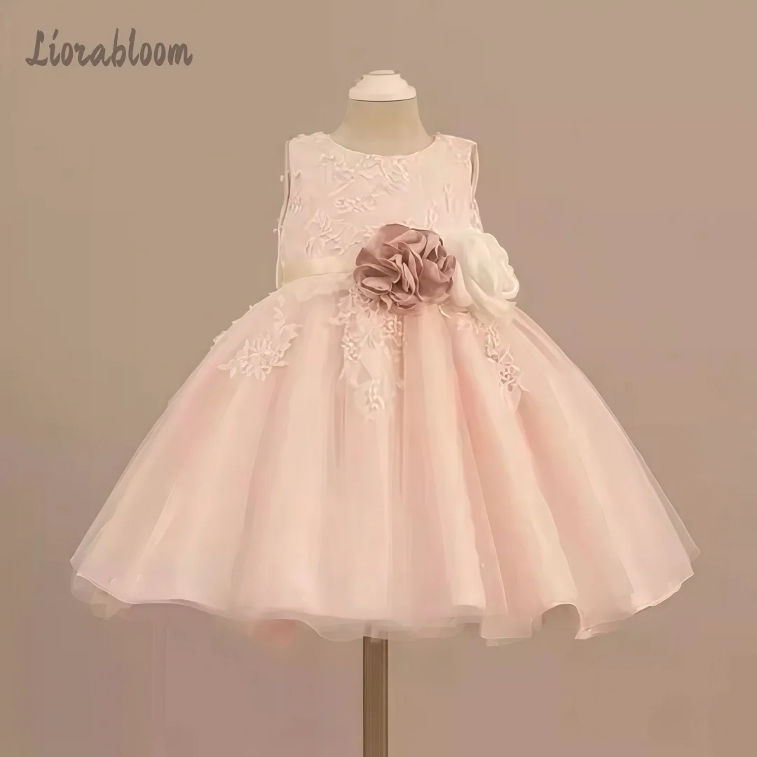 

Girls' Multicolor 3D Floral Dress Bow Accent Lace Flower Girl Gown Party Dress Princess Dress Elegant Children's Wear