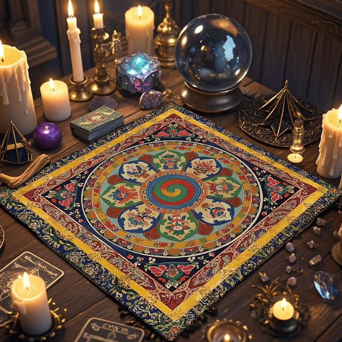 الأزهار والشمس بطاقة التارو مفرش المائدة المذبح القماش زهرة الحياة انتشار التارو القراءة القماش الروحي أوراكل بطاقة الوسادة