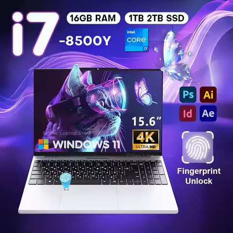 15.6"Notebook Intel Core i7 8500Y Laptop Windows 11 16GB RAM 1TB 2TB SSD Fingerprint Unlock PC Study Office Computer Backlight