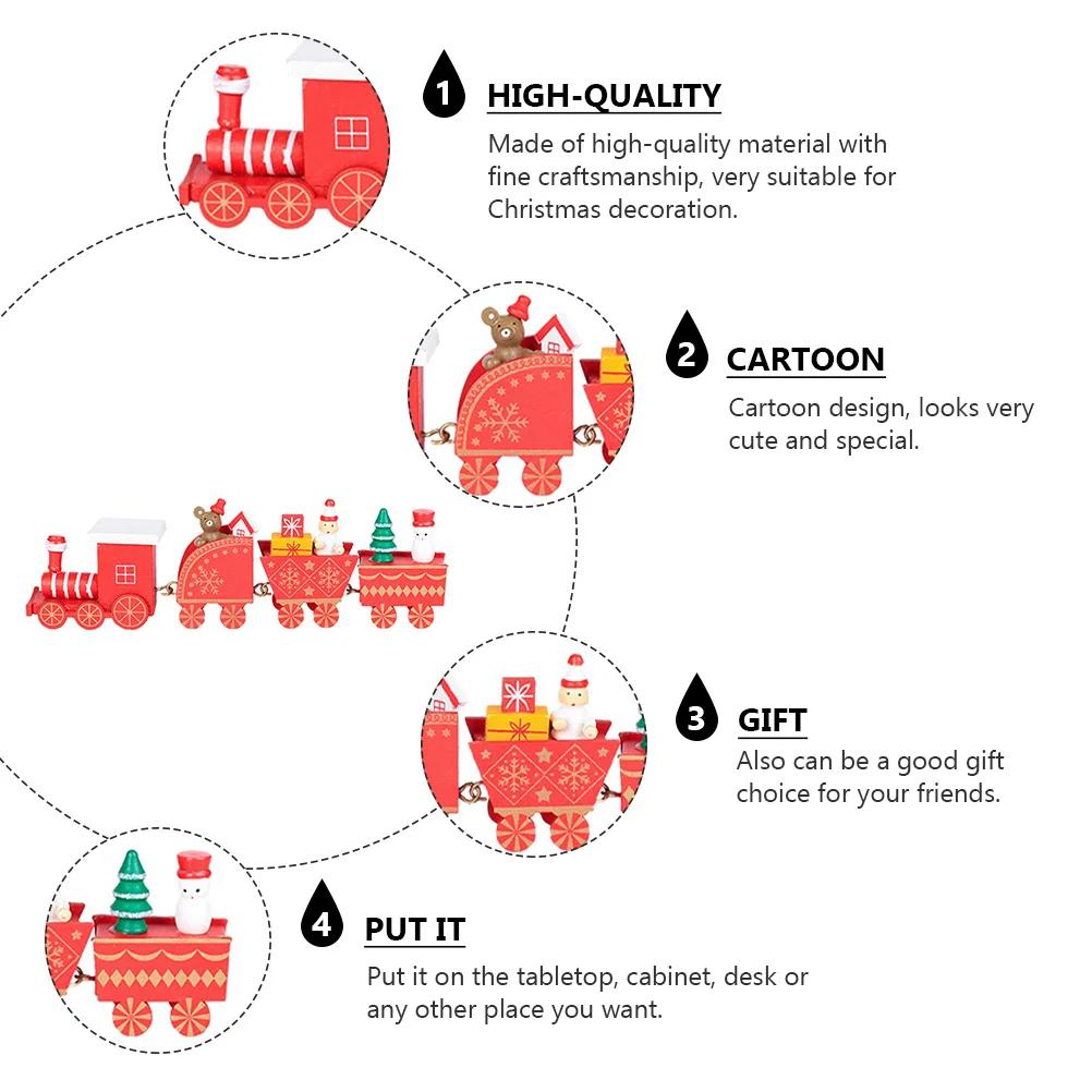 

Christmas Four Carriages Train Wooden Ornament Cartoon Style Desktop Decoration Xmas Theme Party Festive Adornment