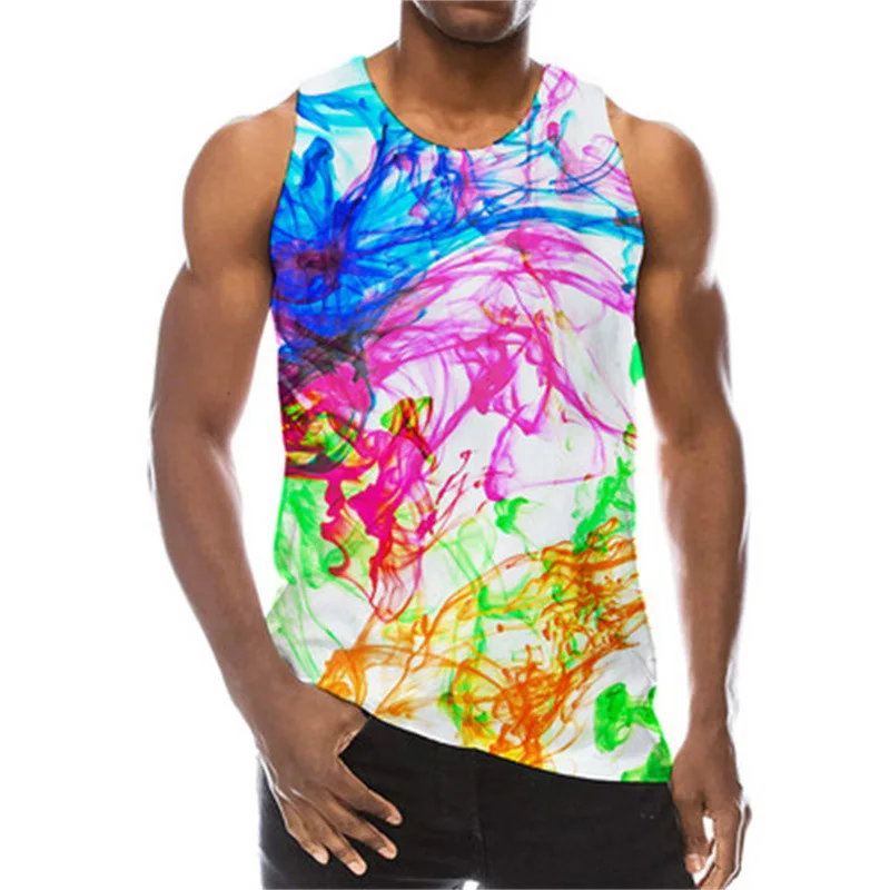 Mens Tank Top 3D Printed Rainbow Paint Splatter Vest Summer Fashion Gay Pride LGBT Vest Tight Sports Sleeveless Tops Ropa Hombre