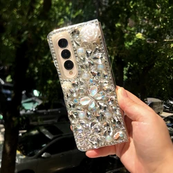 Luxury Bling 3D Rhinestone Butterfly Phone Case For Samsung Galaxy Z Fold 7 6 5 4 3 Water Drop Crystal Diamond Flowers PC Cover