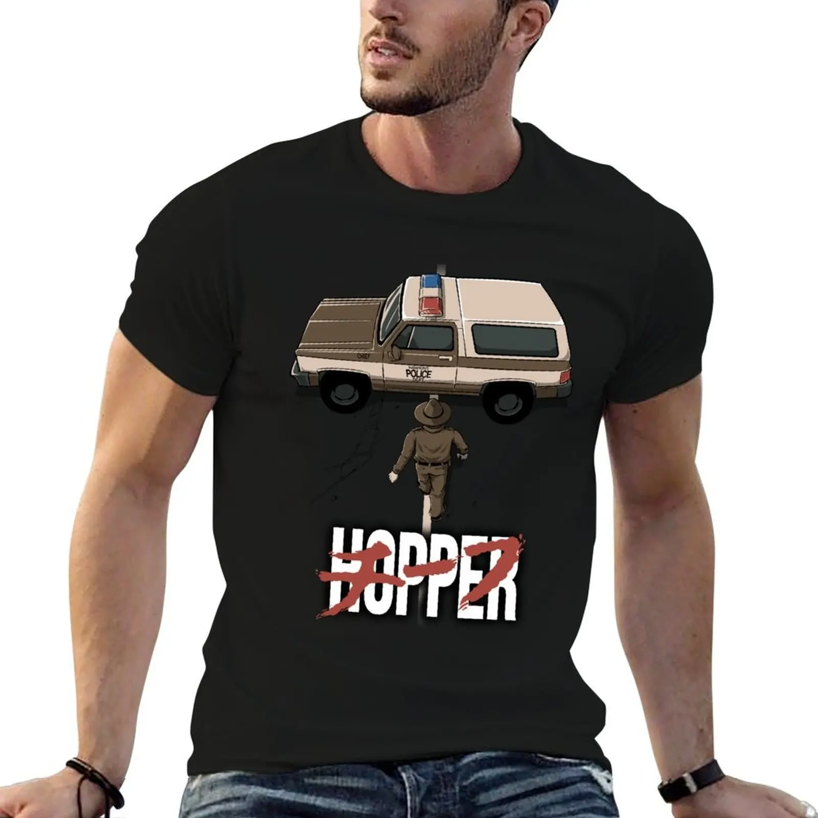 CHIEF HOPPER T-Shirt Work Short Sleeve Cotton Top