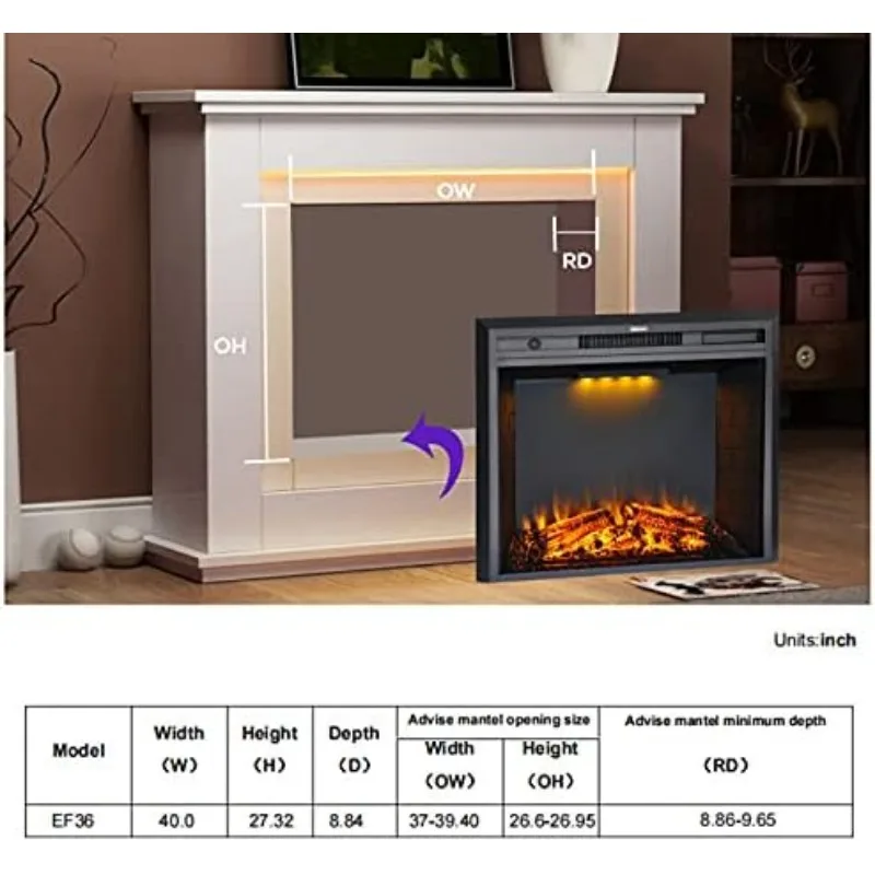 Valuxhome Electric Fireplace,40 Inches Fireplace Insert,Electric Heater with Overheating Protection,Fire Crackling Sound,Remote
