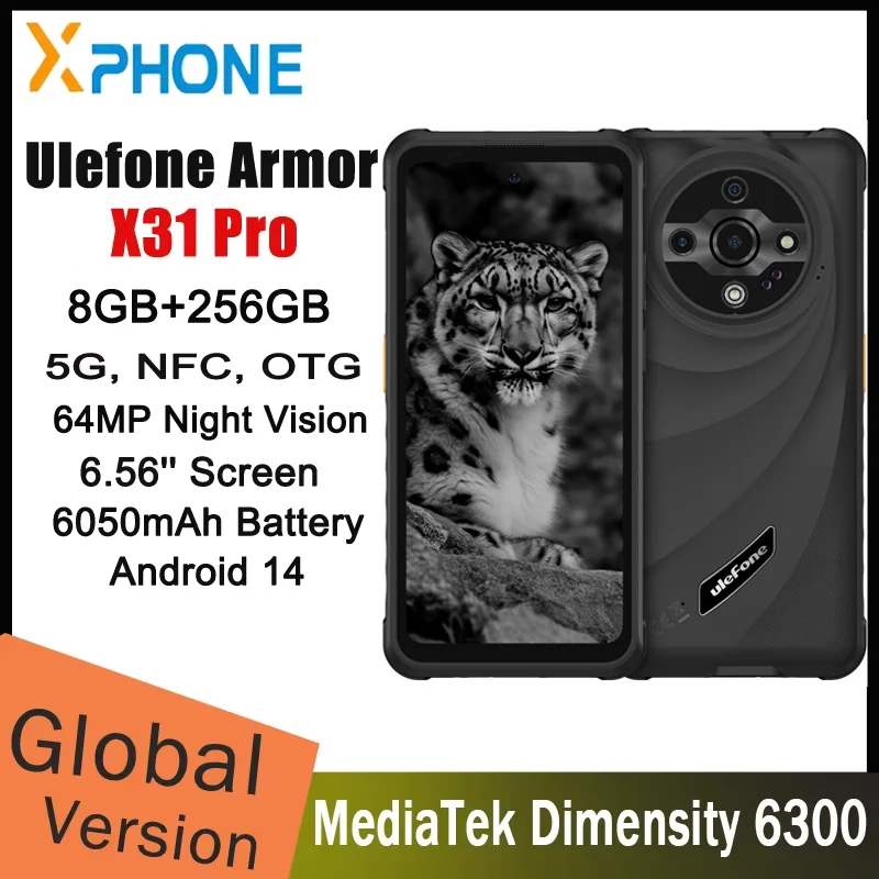 Прочный телефон Ulefone Armor X31 Pro 5G, 8 ГБ + 256 ГБ, 6,56 дюйма, Android 14 MediaTek Dimensity 6300, ночная камера, 64 МП, NFC-смартфон Прочный телефон Ulefone Armor X31 Pro 5G, 8 ГБ + 256 ГБ, 6,56 дюйма, Android 14 MediaTek Dimensity 6300, ночная камера, 64 МП, NFC-смартфон