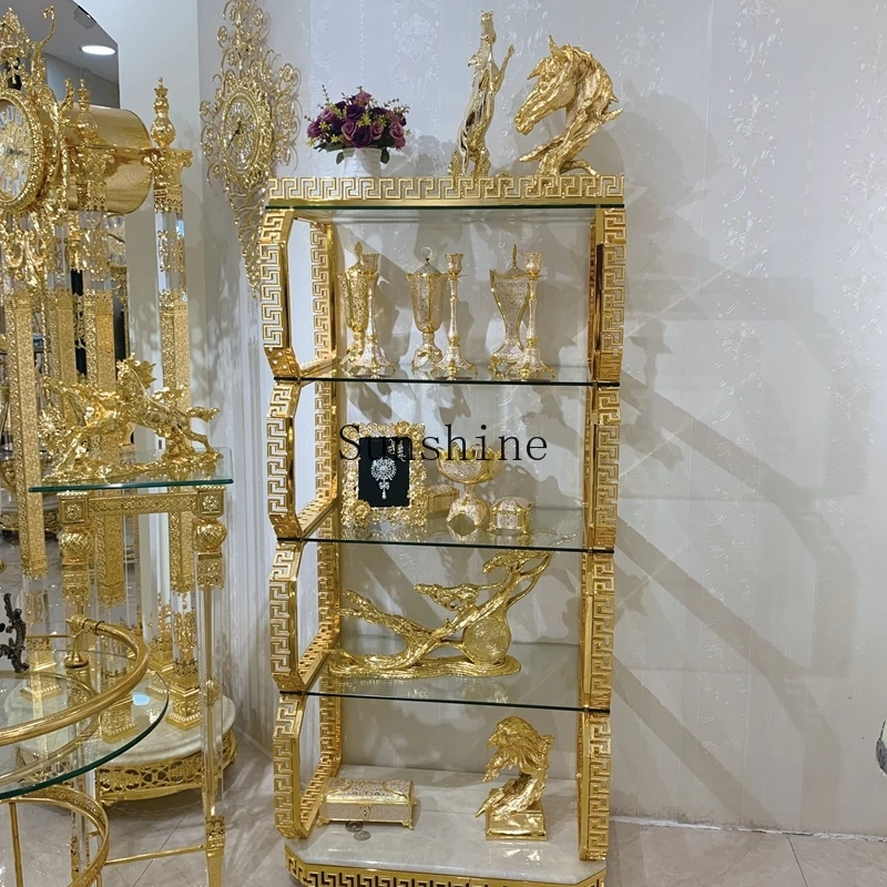 

European-style living room with copper plus alloy gold-plated movable wine rack storage