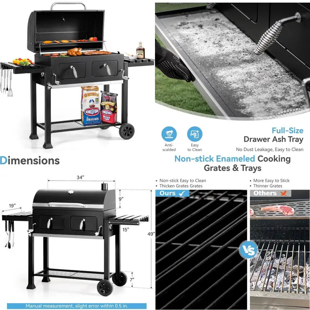 

Большой зеленый угольный гриль для вечеринок с регулируемой высотой и площадью 794 кв. В. Зона приготовления