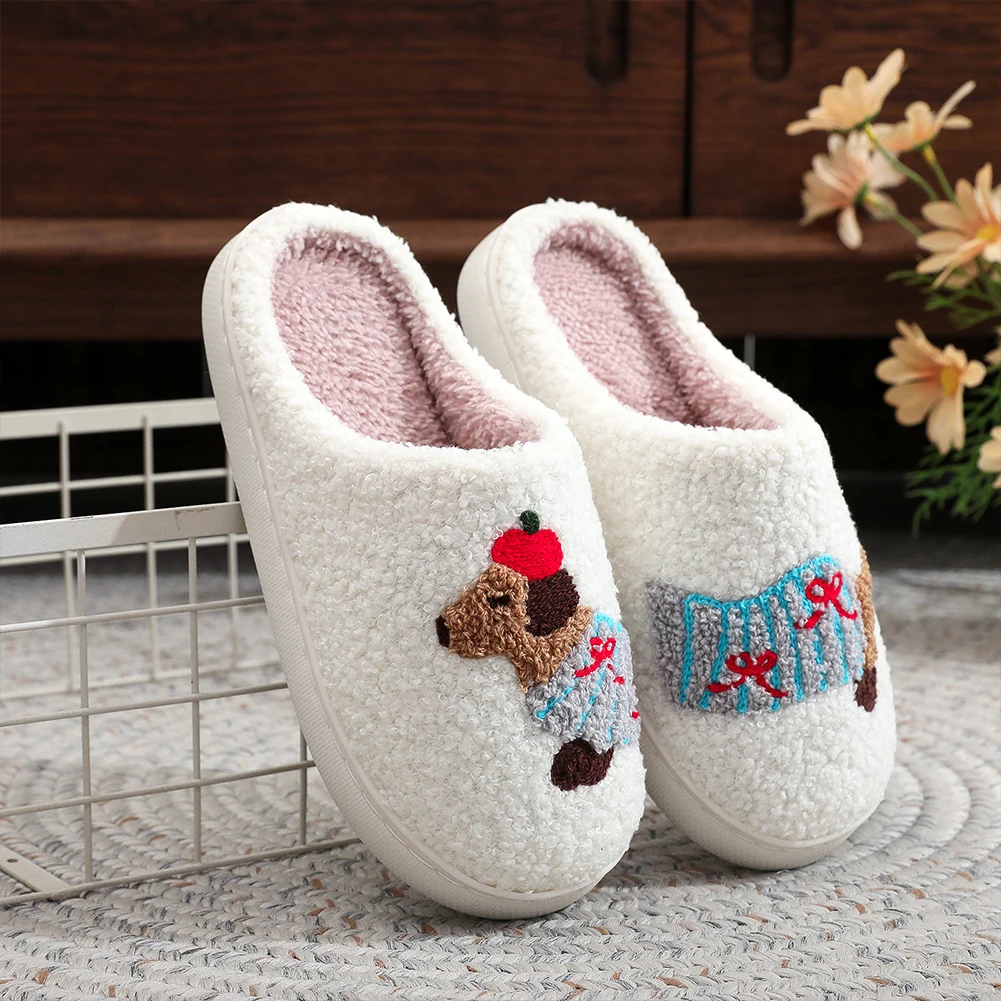 

Plush Dachshund Slippers Fuzzy Dog Slippers Comfortable Closed Toe Slippers Anti Slip Flat Thermal Slippers for Indoor Bedroom