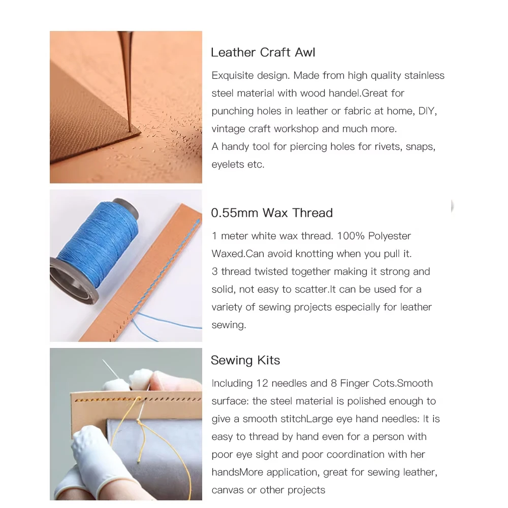 WUTA Professional Leather Craft Tools Kit Hand Sewing Stitching Punch Work Basic Set for DIY Beginner 25/27/29/35pcs Available