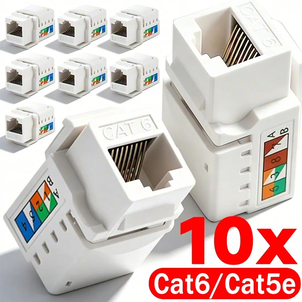 1-10PCS RJ45 Cat6 Cat5e Keystone Jack Crimp-On Network Information Module Ethernet Wall Jack CAT6 CAT5E Network Coupler Adapter