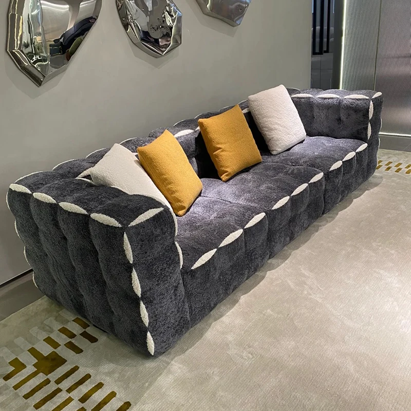 Chinese Factory Manufacturer 3 Seat Sheep Fabric Italian Sofa Set Furniture Living Room Modern Luxury Grey Color Sofa