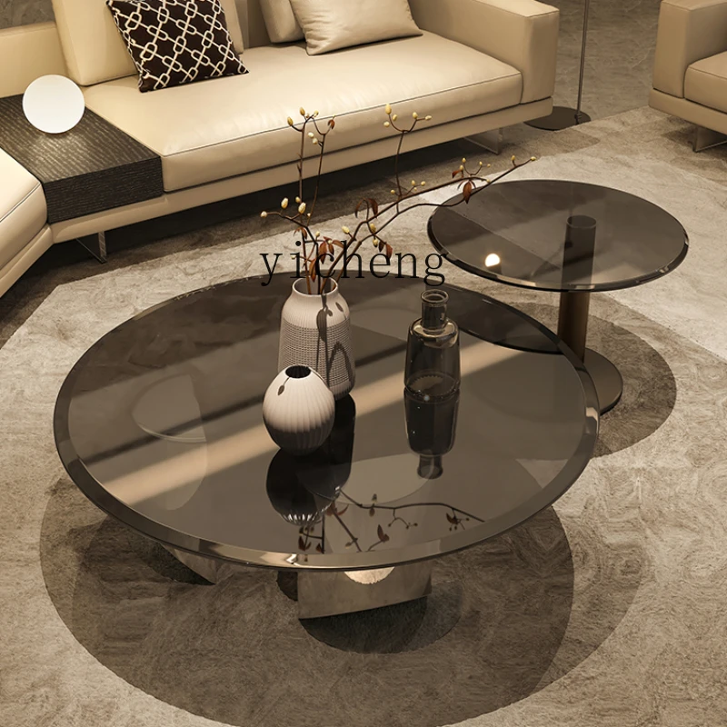 XL Italian Style Light Luxury Coffee Table Modern Minimalist round Tempered Glass Living Room Home Low Table