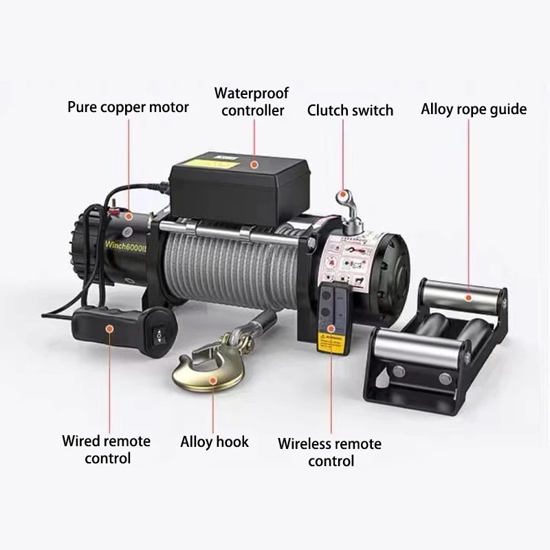 9500lbs/12000lbs/13500lbs Off-road Vehicle Electric Winch 12v/24V Self Rescue Crane Electric Hoist Winch Wireless Remote Control