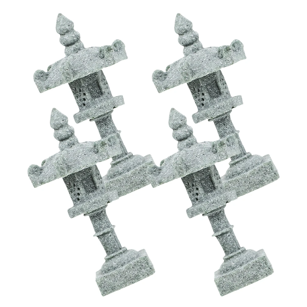 

4Pcs Miniature Pagoda Statue Lantern Sculpture Zen Landscape Ornament Decorations
