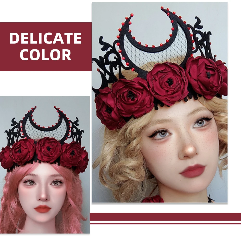 

Halloween Rose Flower Crown Headband Lightweight Festival Garland Floral Headpiece Party Cosplay Wedding Hair Accessory