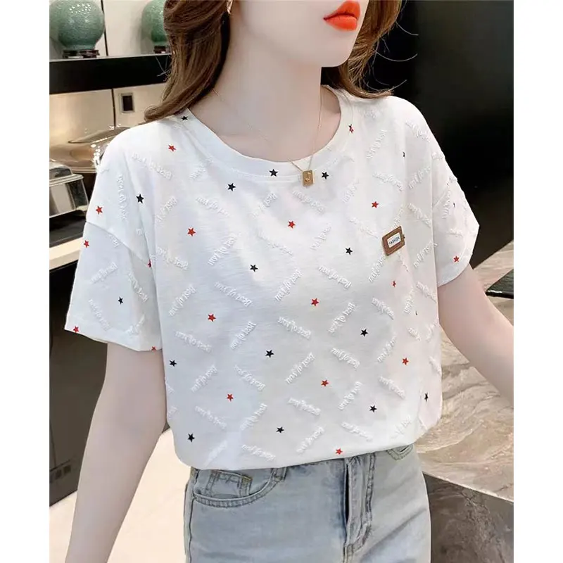 women\'s Summer Fashion Simplicity printing O-neck short sleeve T-Shirt women clothes Casual All-match temperament Loose Tops