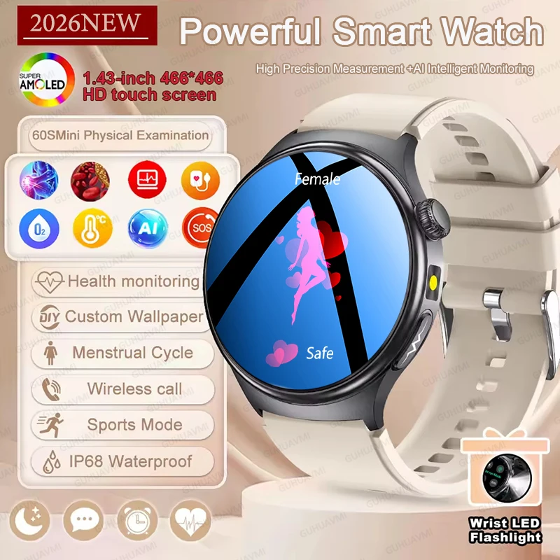2026 New Five Viscera Health Check Smart Watch Woman Precise Measurement ECG Uric Acid Blood lipids Blood Pressure HD Call Watch