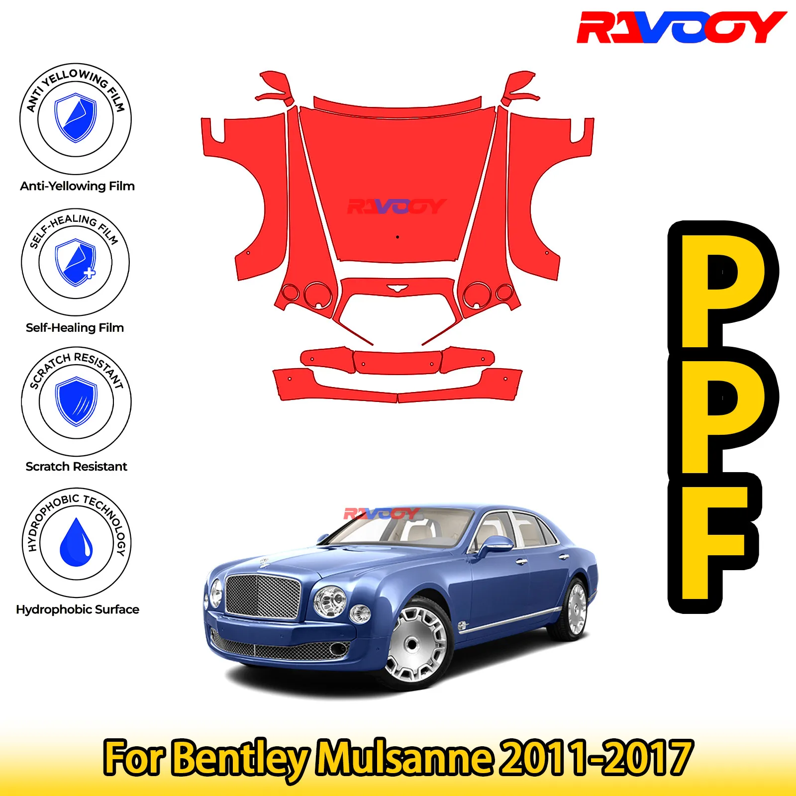 

For Bentley Mulsanne 2011-2017 Glossy Matte Black Precut front PPF Kit Paint Protection Film