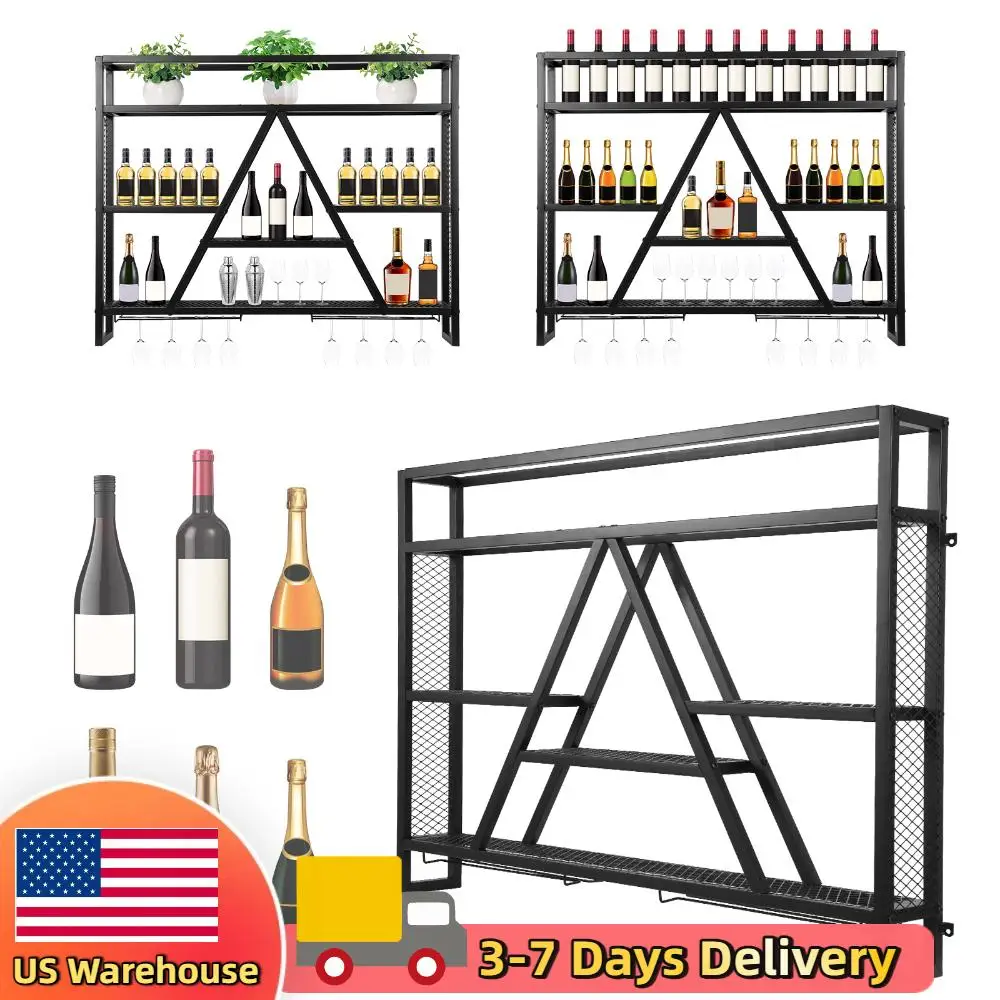 

Metal Bottle & Glass Holder Multi-Purpose Bar Liquor Bottle Display Shelf Large Capacity For Home Kitchen