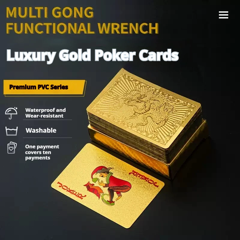 Waterproof Washable PVC Plastic Poker Cards Premium Gold Colored Thick Metal Design Specialty Deck