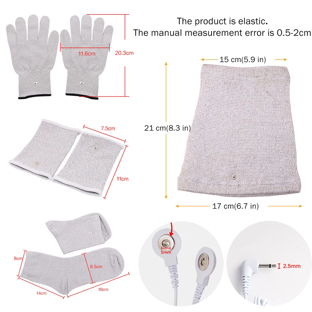 Conductive Silver Fiber TENS / EMS Electrode Treatment Gloves + Socks + Knee Pads + Bracers Acupressure Device Accessories 2.5MM