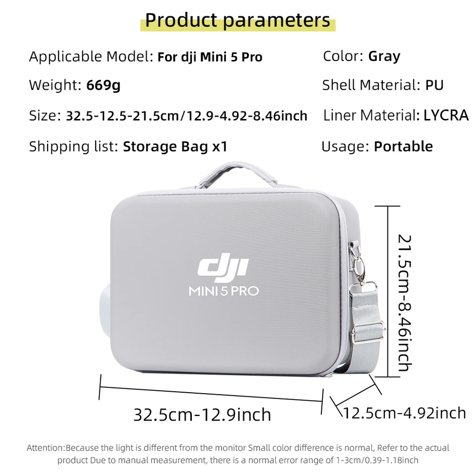 Funda De Transporte Rígida Para DJI Mini 5 Pro – Estuche De Viaje Con Correa De Hombro Y Asa – Compatible Con Controlador RC-N3/RC 2, Baterías Y Accesorios – Nailon Negro De 34 X 26 X 12 Cm