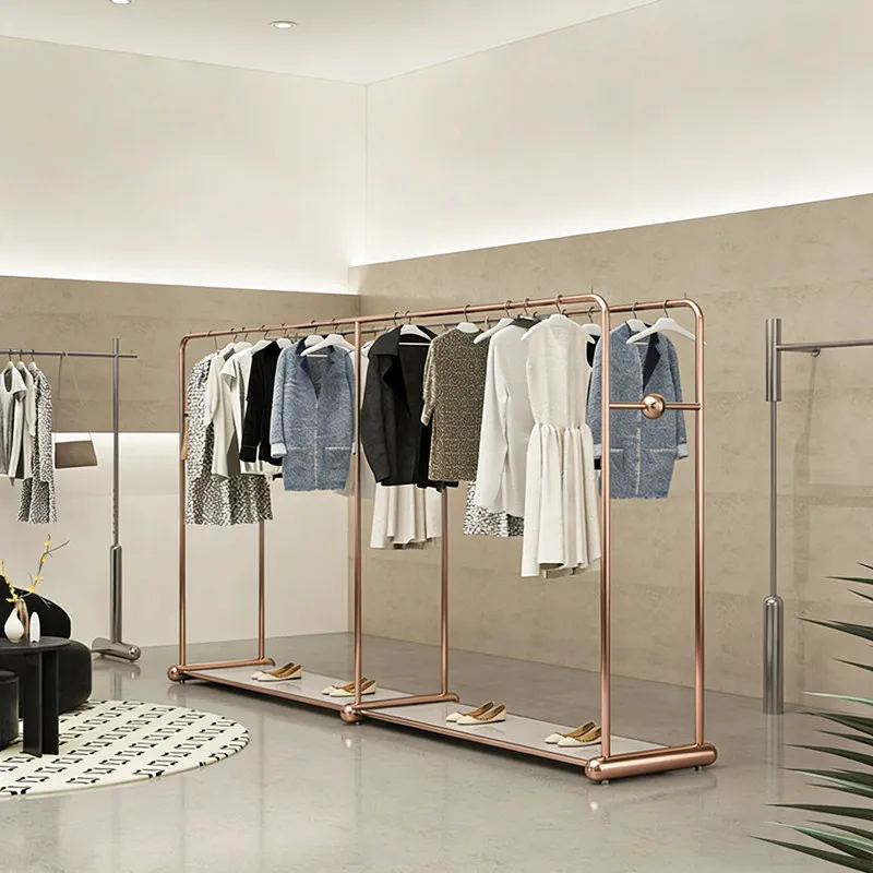 Clothing store display rack Nakajima stainless steel rose gold hanging clothes rack special display rack for men's and women's