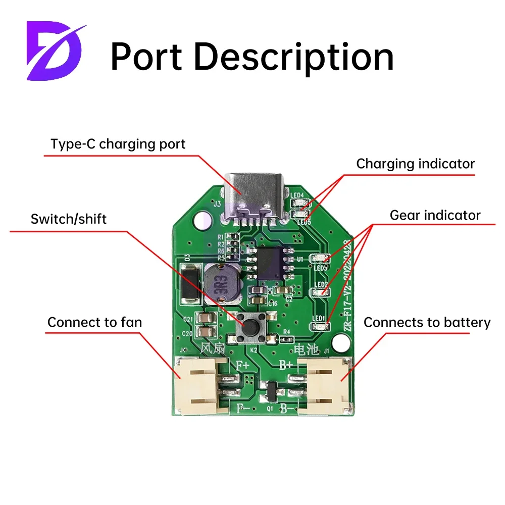 9V/12V Handheld Fan Control Board Three/Four Gears Speed Boost Motor Controller Stepless Speed Regulation Charging Driver Module