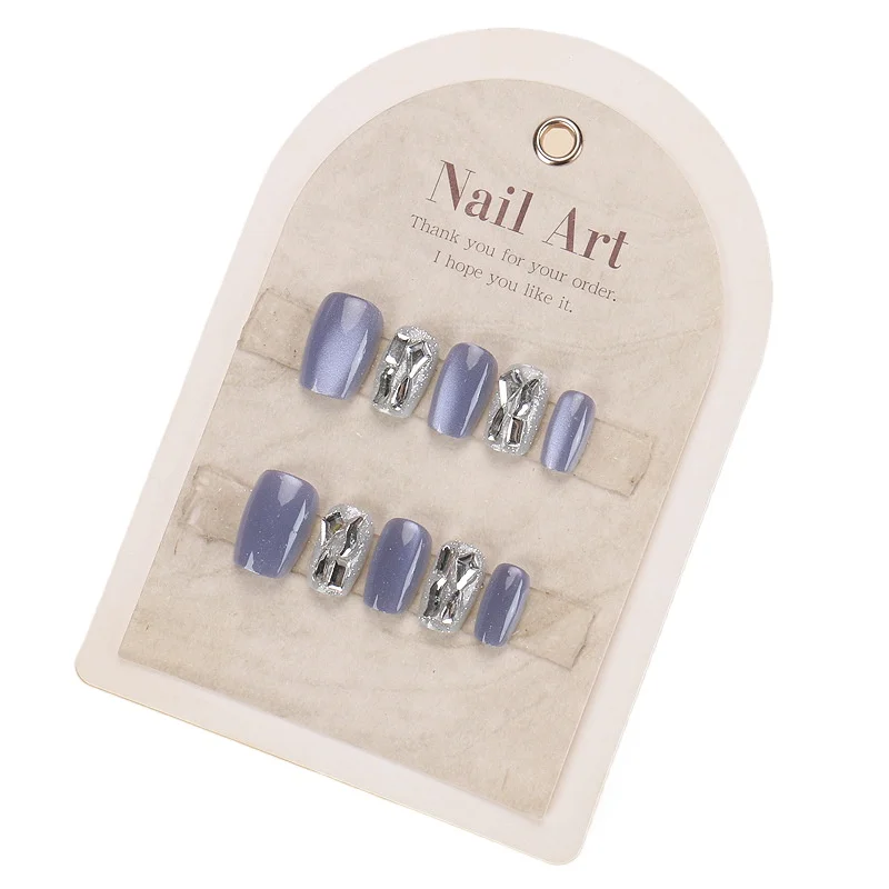 

Wearing nail advanced blue cat's eye handmade nail art piece Wearable autumn and winter new nail piece
