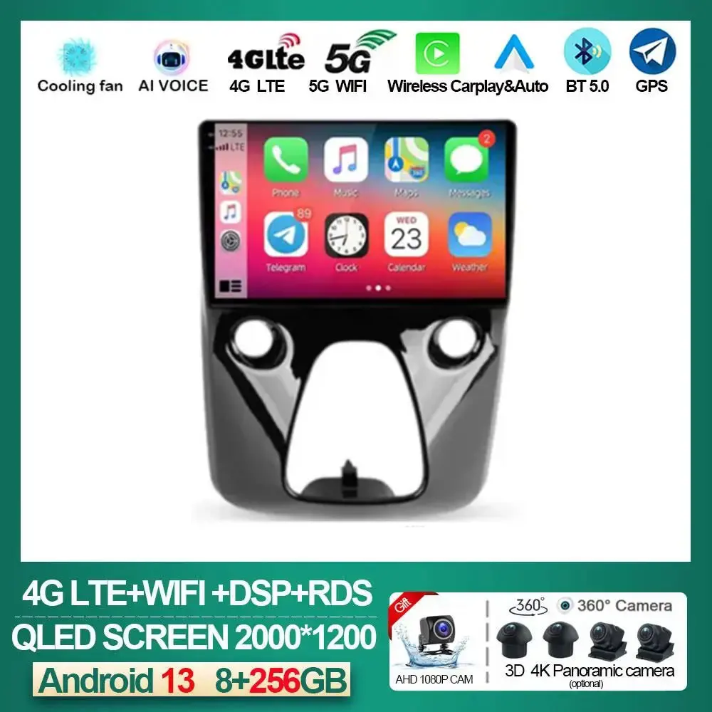 

For Toyota Aygo / Peugeot 108 / Citroen C1 2014+ Android 13 CarPlay Car Radio Multimedia Video Player GPS Navigation 2 din