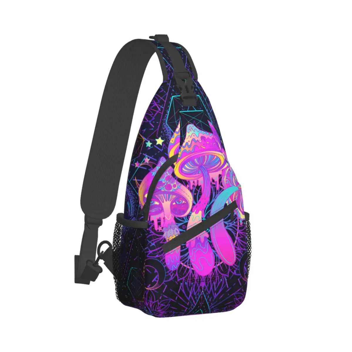 

Psychedelic Pattern Crossbody Bag Sports Magic Mushrooms Over Sacred Geometry Chest Bag Unisex Man Shoulder Backpacks Travel