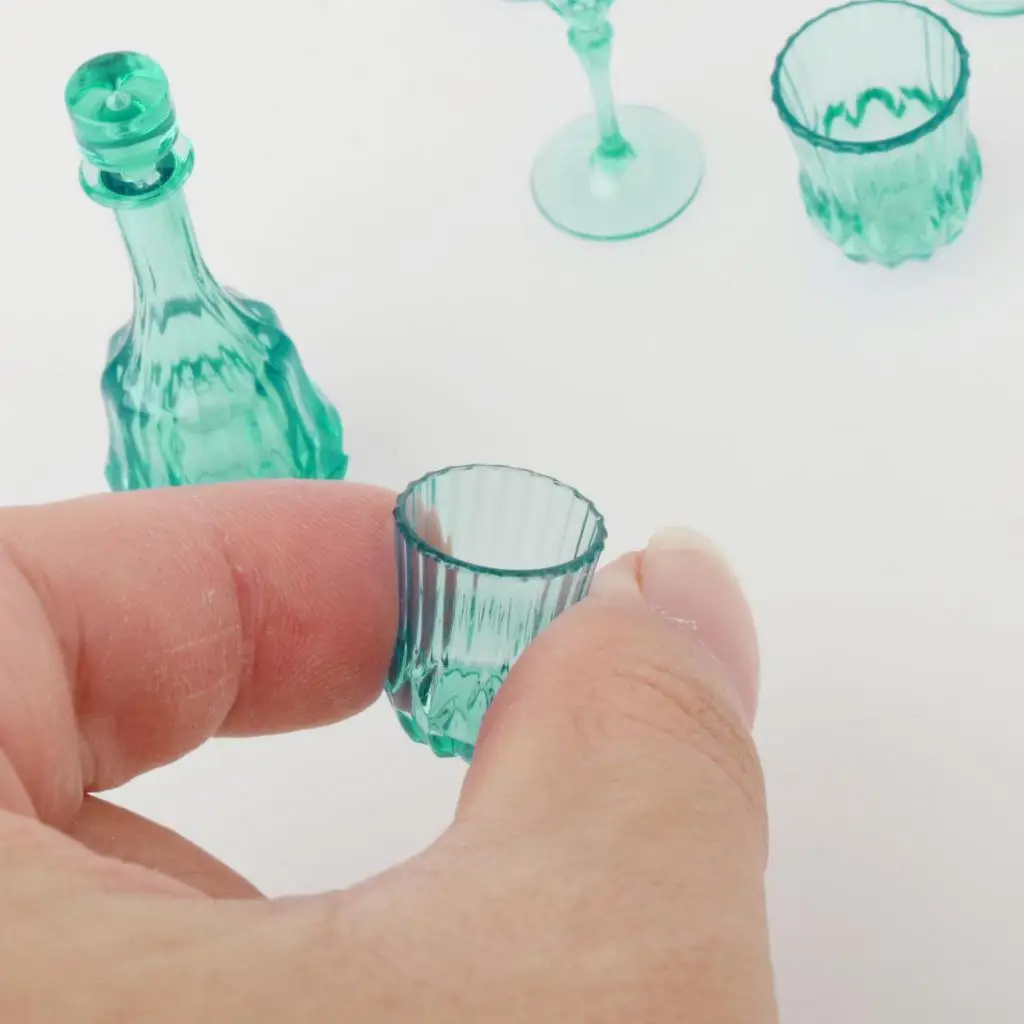 7 قطع من نماذج زجاجية لتزيين بيت الدمى من الأكريليك لمطبخ الحفلات باللون الأخضر الداكن #5