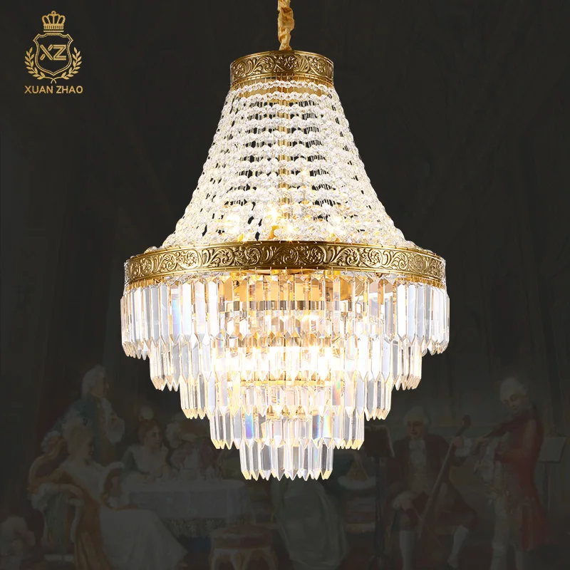 

XUANZHAO French Brass Crystal Creative Living Room Lights Duplex Building Copper Lamp Modern Foyer Chandelier