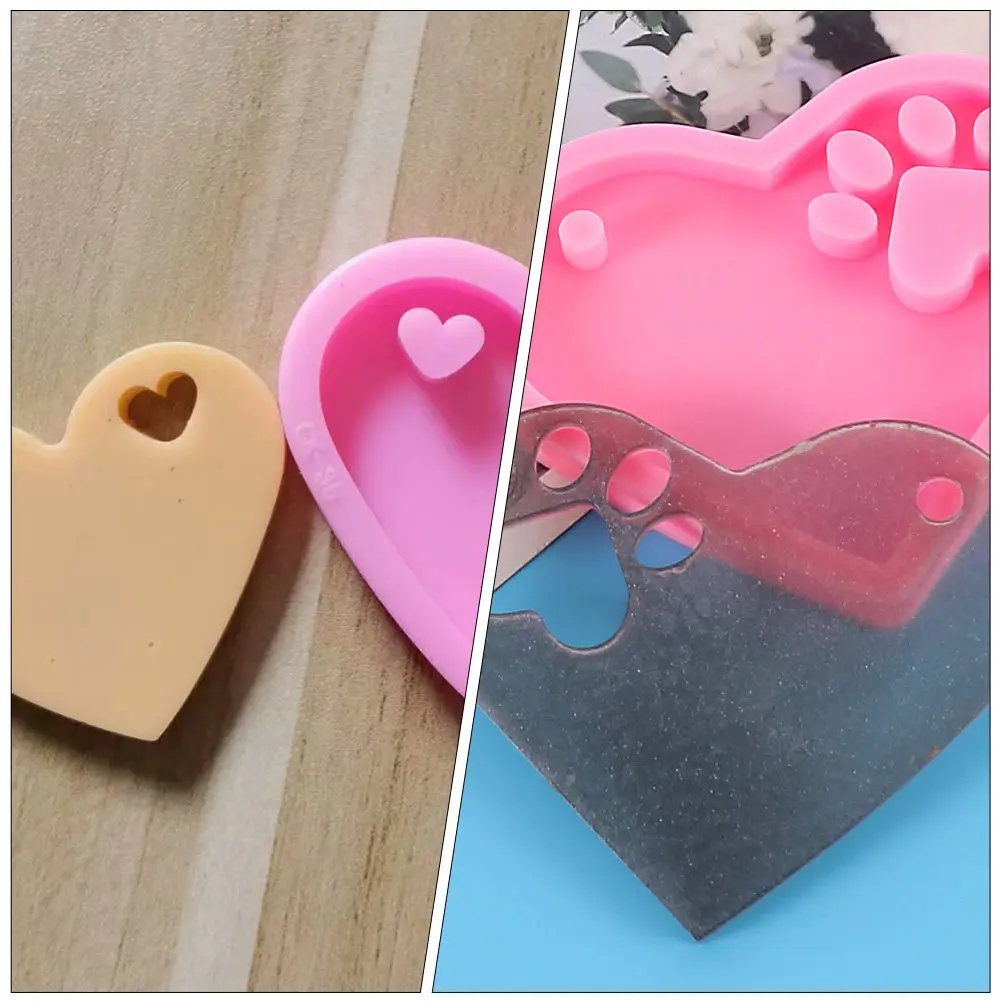 4Pcs Heart Paw Silicone Resin Mould for DIY Charm Making Keychain Pendant Jewelry Craft Dry Flower Glitter Sequins Embellishment