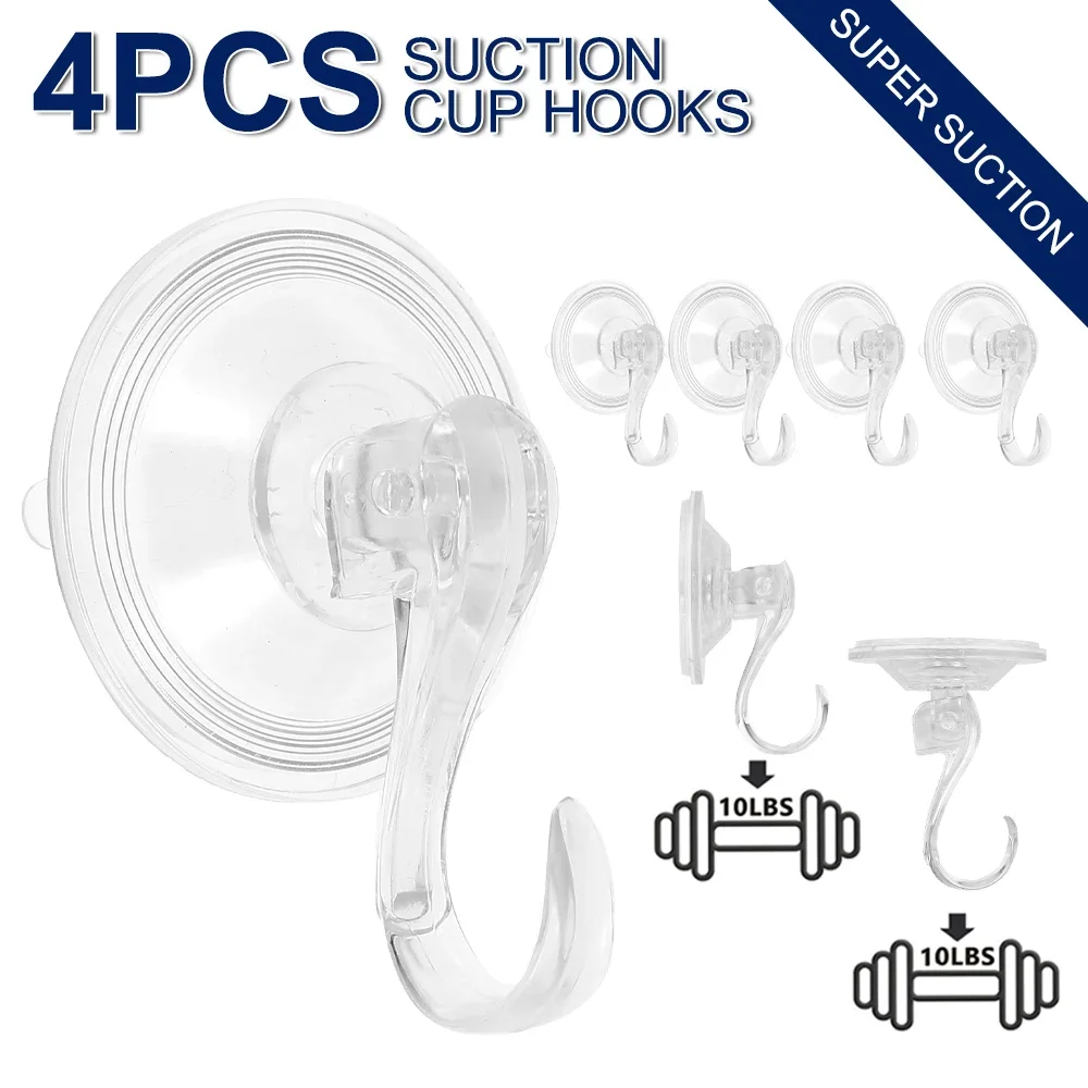 4/8Pcs Suction Cup Hooks Clear Reusable Heavy Duty Vacuum Suction Cup Hooks for Glass Shower Wall Window Kitchen Bathroom