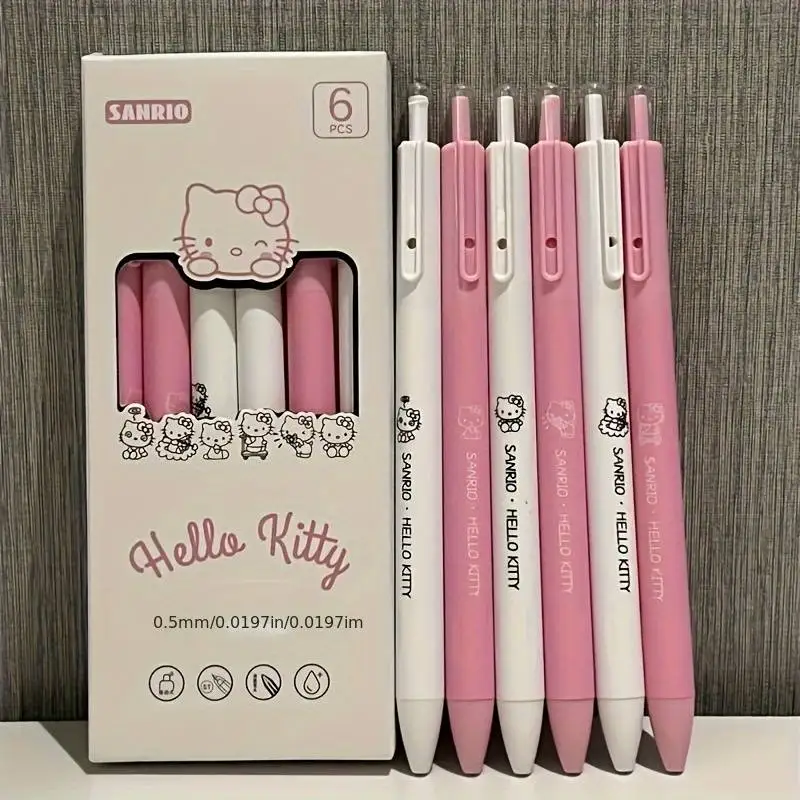 6 pezzi penna gel Sanrio Hello Kitty Kuromi Pachacco penna per esame studente penna per firma per ufficio ad asciugatura rapida materiale scolastico