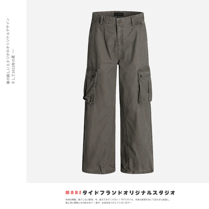 American Retro Loose Straight Leg Work Pants Multi-ket Casual Wide Leg Long Trousers for Men And Women Cleanfit Trendy Brand