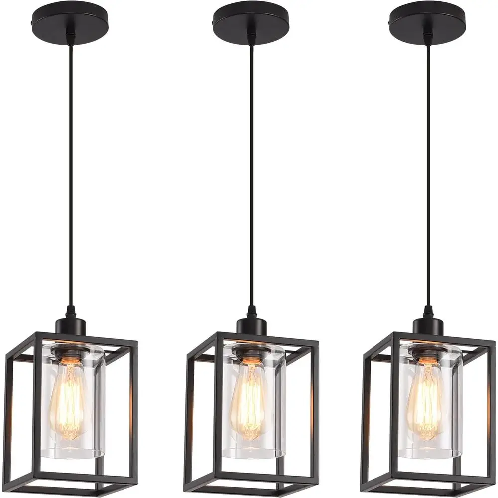 

3-Pack Black Pendant Lights with Clear Glass Shades, Adjustable Height for Kitchen Island or Dining Room