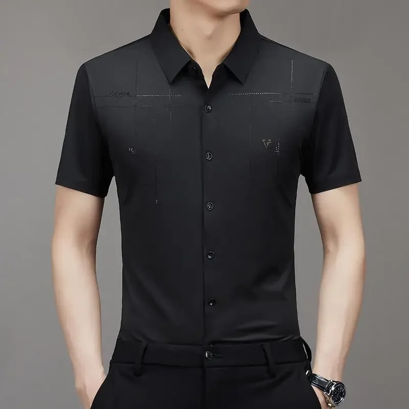 

Men's Shirt Ice Silk Business Casual Shirt 2024 Summer New Men's Short Sleeve Scarless Shirt