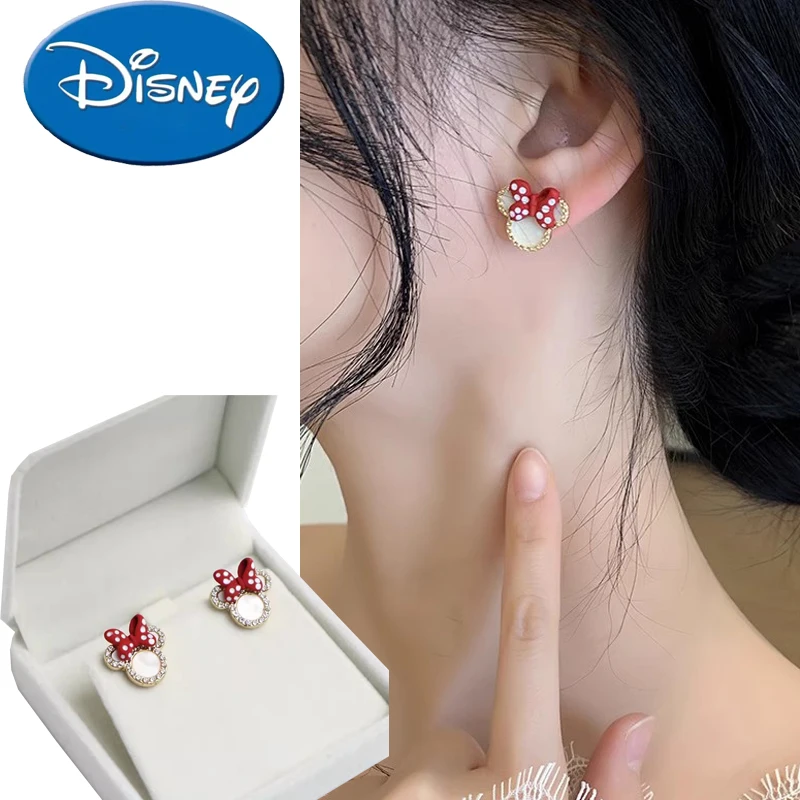 Fashion Trend Disney Delicate Kawaii Mickey Diamond Stalk Earrings S925 Silver Needle Sweet Ear Accessorie A Gift for A Friend