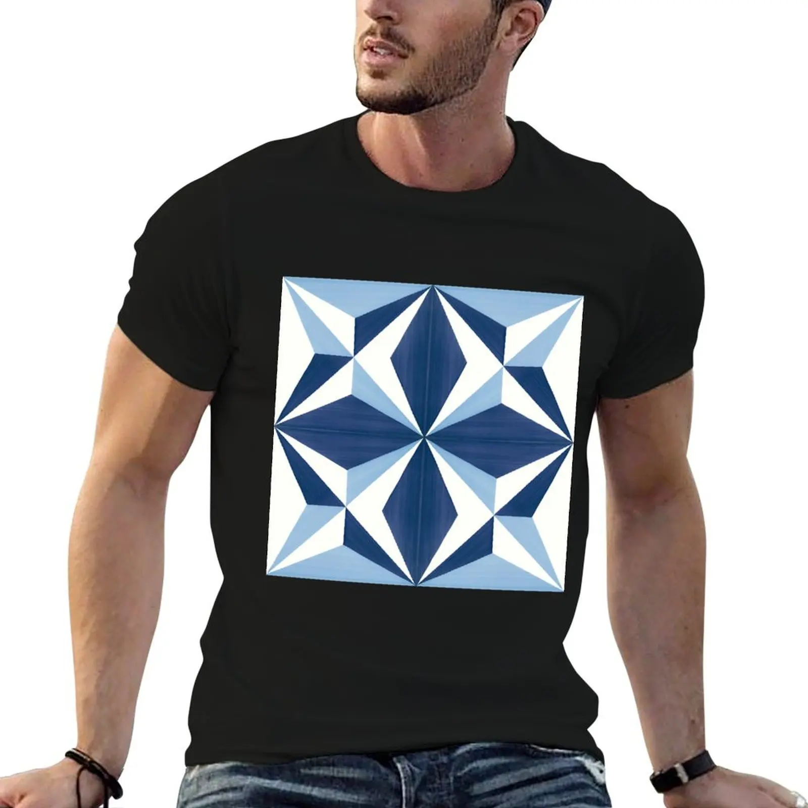 Blu Ponti Tiles Pattern Print T-Shirt blue archive tops Men's t-shirt